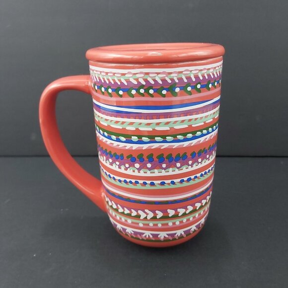 Davids Tea Cup Nordic Mug with Lid Cozy Sweater Design Coral Pink Base Colour - Picture 3 of 12